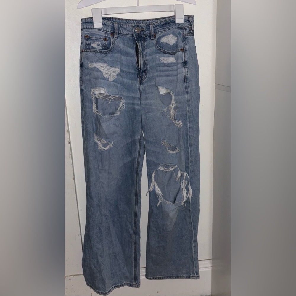 American Eagle Outfitters Light Blue Distressed Flare Jeans